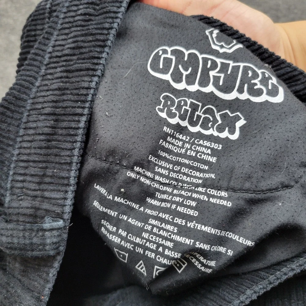 Empyre Pants Mens 30 Black Corduroy Stretch Y2K Flat Front Straight Leg Baggy